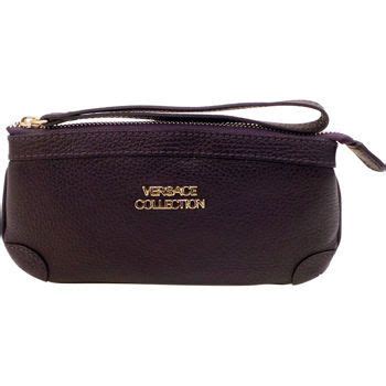 versace collection eggplant pebble leather wristlet|Versace Collection Bags for Women .